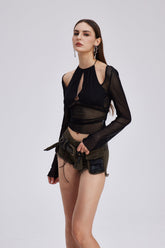 Charmian Mesh Cutout Uzun Kollu Üst